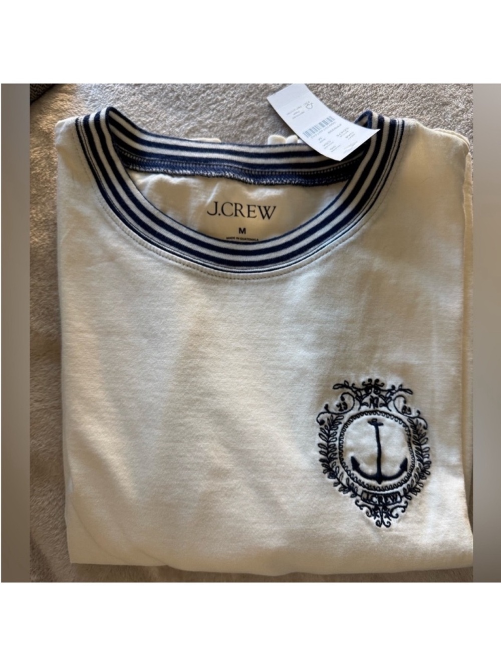 NWT J. Crew White Short-Sleeve Embroidered Nautical Anchor Tee with Navy Trim - Picture 3 of 8